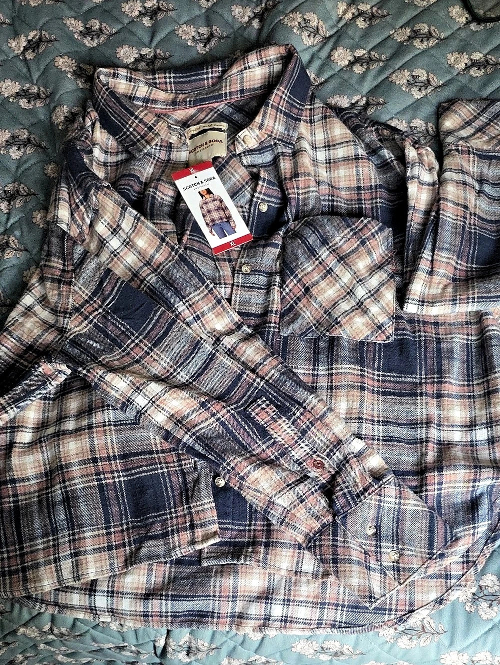 Scotch & Soda Plaid Button Down Shirt Blue & Pink XL